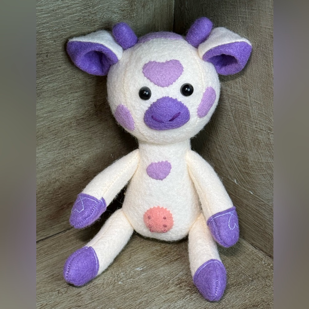 💜🐄 Handmade Purple & Cream Cow Plush – Lavender Love with Embroidered Accents 🌿💕